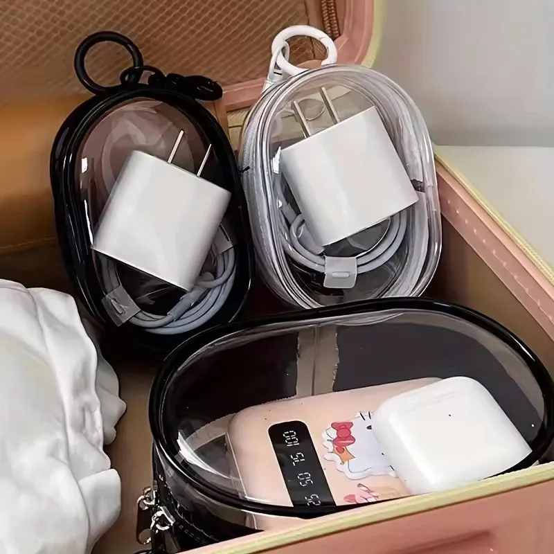 Cable Winder Keychain - Portable Mini Transparent Storage Bag with