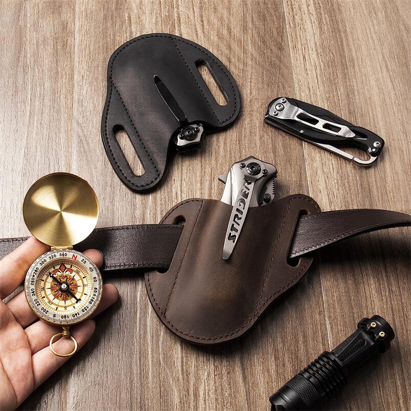 Edc Carry Holster - Genuine Leather Case For Folding Knife